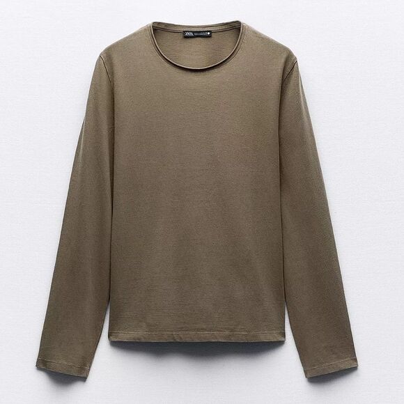 ZARA Washed T Shirt in Khaki - Picture 1 of 4